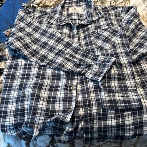 Mossy Oak Navy and White Plaid Button-Down Shirt